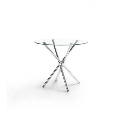 Mesa Comedor Modelo Geno Acero Cromado-Cristal Templado 80º